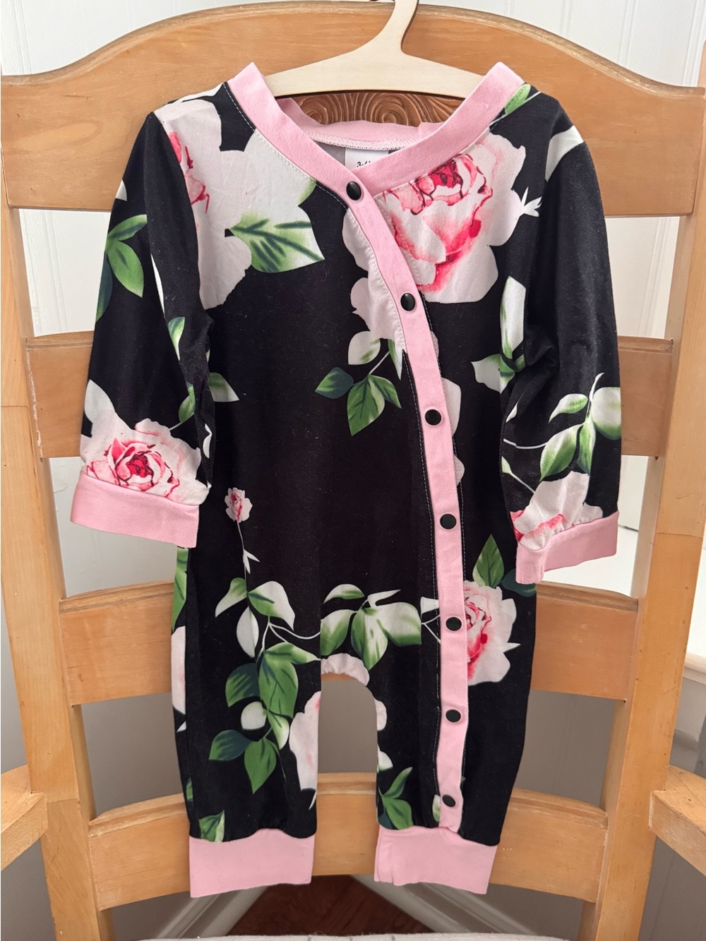 Kids Floral One-Piece Romper in Black and Pink